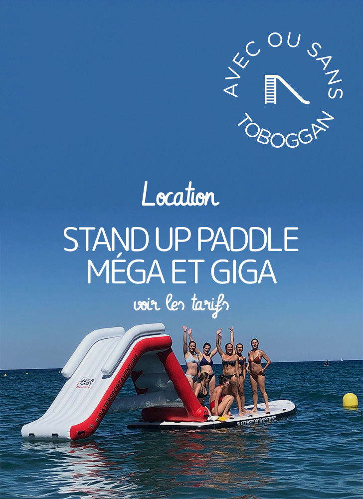 image d'un groupe d'amis fait du stanp up paddle gonflable pour 4 à 6 personnes arrivant sur une plage en tombant